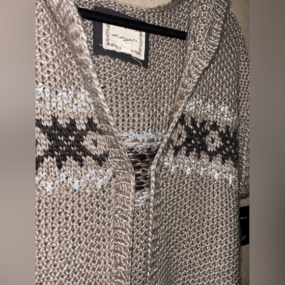 Anthropologie Kenji Cardigan Hooded Knit Fair Isle Print Short Sleeve - Picture 2 of 7